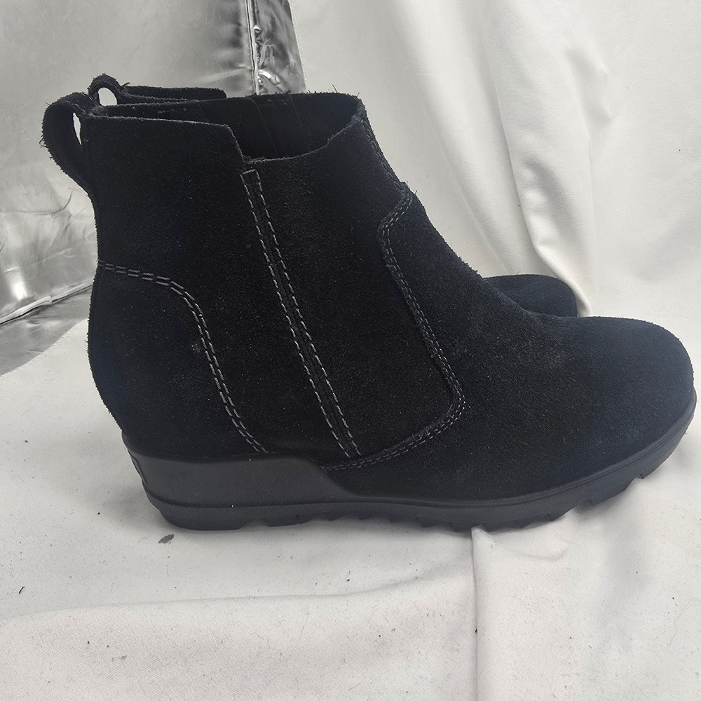 Sorel Evie Zip Ankle Boot Women 8 Black Suede Waterproof Wedge NL3313-010